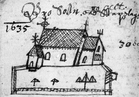 Figure 5. Roslags-Bro church. Drawing by J. H. Rhezelius, 1635.