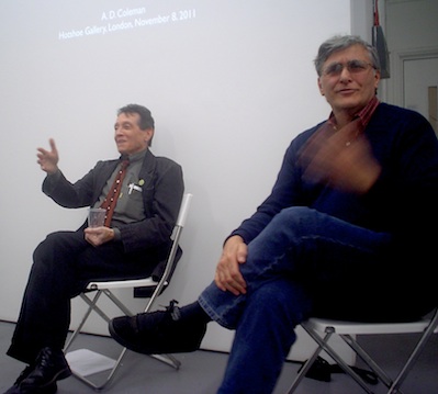 A. D. Coleman (l) and Roberto Muffoletto (r), Hotshoe Gallery, London, November 8, 2011. Photo © copyright 2011 by Anna Lung.